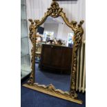 Large Rococo Style Gilt Wall Mirror, Acanthus Tapering Form, Height 58 Inches,