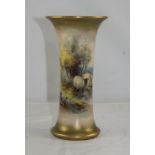 Royal Worcester Hand Painted Vase, Features Sheep - Woodland Setting with Cottage and Lake.