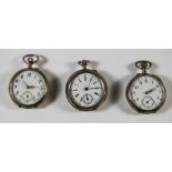 Swiss - Keyless Ladies Silver Fob Watches, with White Porcelain Dials and Ornate Gold Hands,