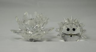 Swarovski Crystal Hedgehog with Black Eyes and Metal Whiskers + a Swarovski Crystal Candle Holder