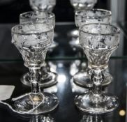 Set of 4 Georgian Sherry Liquor Glasses c 1800-1810. The bowls decorated with images of grapes on