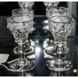 Set of 4 Georgian Sherry Liquor Glasses c 1800-1810. The bowls decorated with images of grapes on