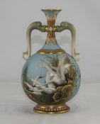 Royal Worcester Charles Balwyn Signed and Very Fine Hand Painted Two Handle Globular Shaped Vase.