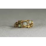 Antique 18ct Gold Opal and Diamond Set Ring. The 3 Opals Flanked by Diamonds.
