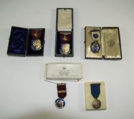 Collection Of 4 Silver Enamelled Masonic/Related Medals + 1 Other