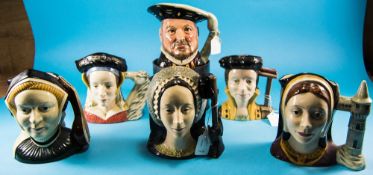 Royal Doulton Complete Set of Large Size Character Jugs ' King Henry VIII and Six Wives ( 7 ) In