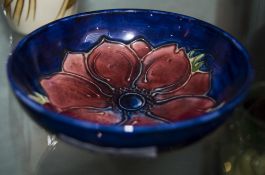 Small Moorcroft Shallow Bowl/Dish Blue Ground Anenome Pattern 4.