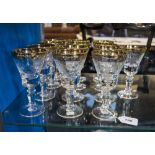 Set Of 13 Sherry Glasses, Engraved Bowls With Gilt Rim, Height 6.