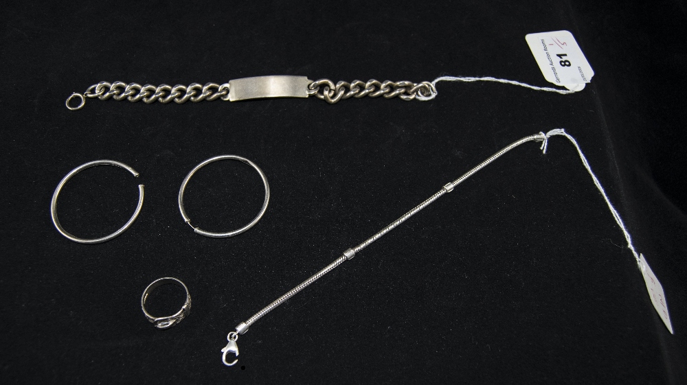 A Small Collection of Silver Jewellery. Comprises Gents I.D. Bracelet - Fully Hallmarked 56. - Image 2 of 2