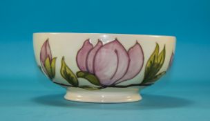 W. Moorcroft Monogrammed Footed Bowl ' Pink Magnolia ' Design on Cream Ground. Mint Condition. 3.