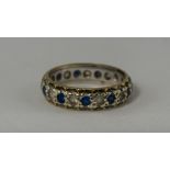 9ct Gold and Silver Sapphire and Diamond Set Full Eternity Ring. Fully Hallmarked, Small Size.