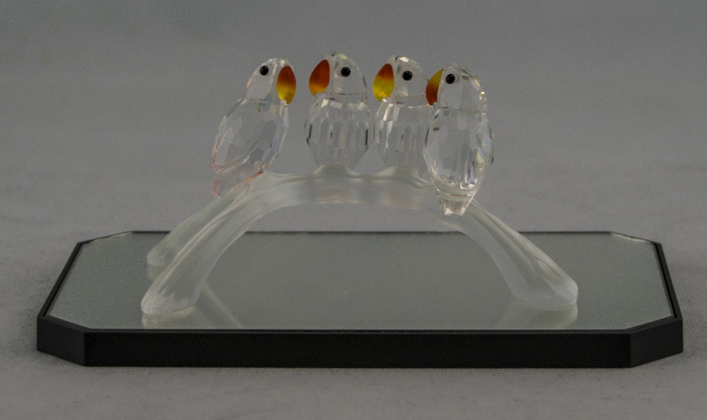 Swarovski - Silver Crystal Figurine ' Baby Lovebirds ' 4 On a Branch. Num 7621 Nr 000 005.