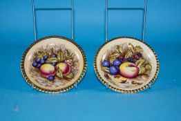 Aynsley Pair of Painted Fruit Dishes with acid gold edge gadroon decoration.