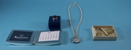 Small Mixed Lot of Costume Jewellery comprising cufflinks, necklace, silver ring,