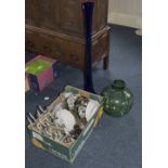 Assorted Items including large blue glass vase, green large bulbous vase,