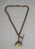 Victorian - 9ct Gold Very Fine Double Albert Chain with Attached 9ct Gold Citrine Set Swivel Fob