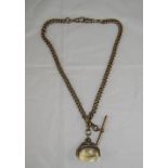 Victorian - 9ct Gold Very Fine Double Albert Chain with Attached 9ct Gold Citrine Set Swivel Fob