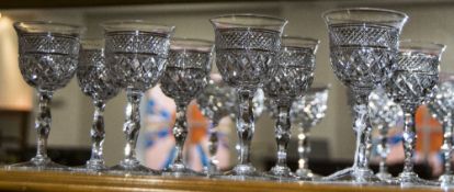 A Fine Cut Crystal Set of Eight Antique Diamond Cut Sherry Glasses. Each Standing 4.