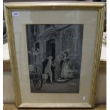 Late 19th/Early 20thC Stevengraph In Sepia Depicting Figures In A Courtyard, 17x12 Inches