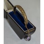 Edwardian - Ornate 9ct Gold Bangle with Attached Heart Shaped Large Amethyst.
