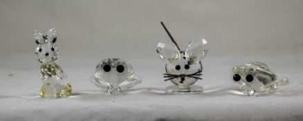 Swarovski Silver Crystal Figurines ( 4 ) In Total. 2 x Frog with Black Eyes, Nr 7642, Nr 04800.