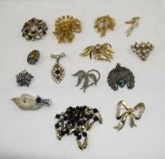 Bag of Costume Brooches plus a marcasite 'peacock tail' pendant