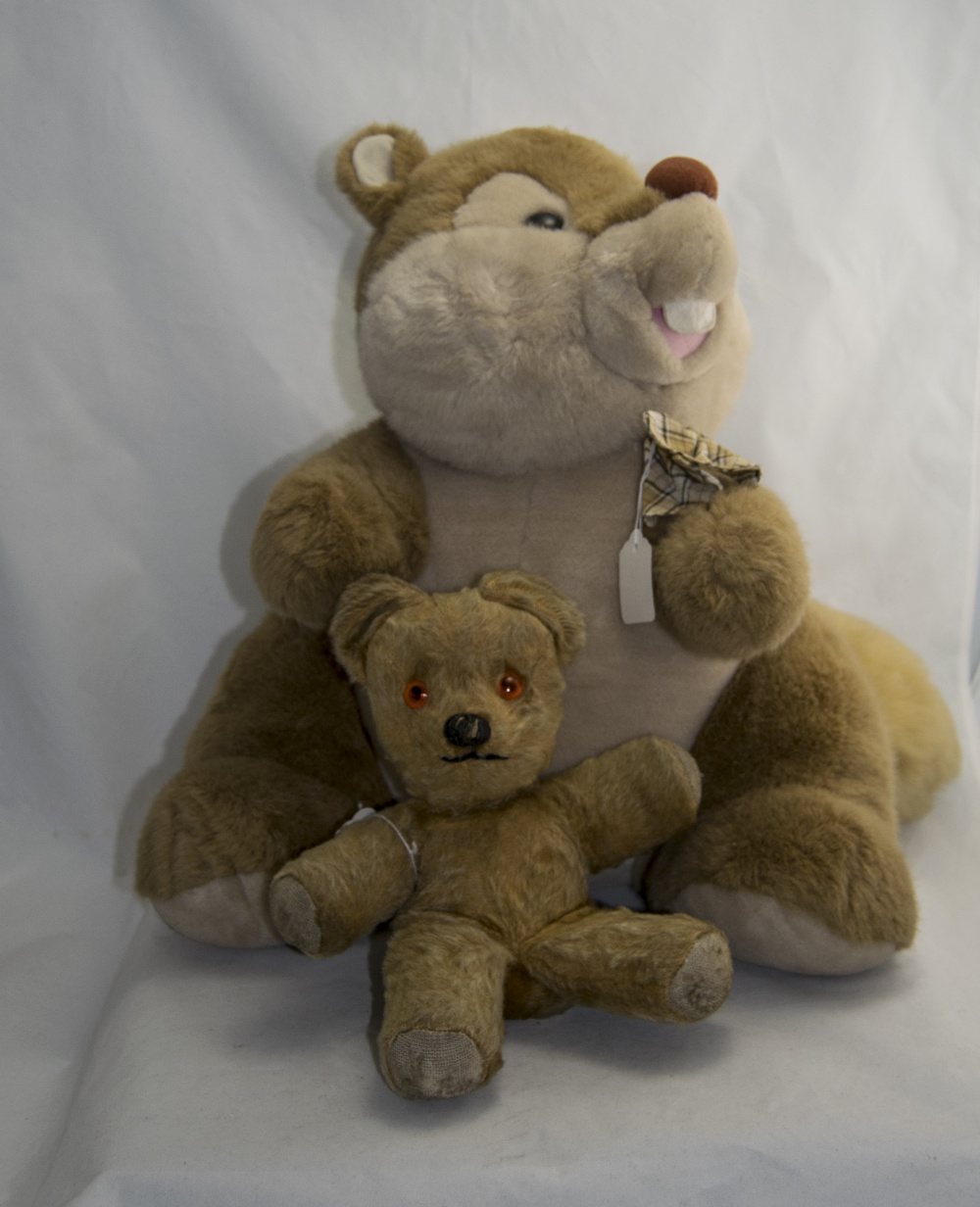 Early/Mid 20thC Teddy Bear Together With A Large Modern Chipmunk Plush Toy