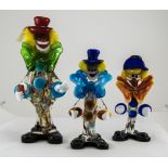Murano Multi - Coloured Glass Figural Clowns. c.1960's. Tallest Figure 11.5 Inches.