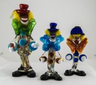 Murano Multi - Coloured Glass Figural Clowns. c.1960's. Tallest Figure 11.5 Inches.