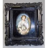 19thC Portrait Miniature Painted On Porcelain Plaque Depicting A Young Woman Wearing Roses In A