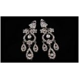 Crystal Chandelier Clip-On Statement Earrings, a pair of multi drop and loop white crystal glamorous