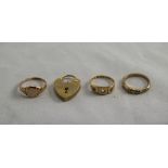 A Collection of Gold Rings and Padlock.