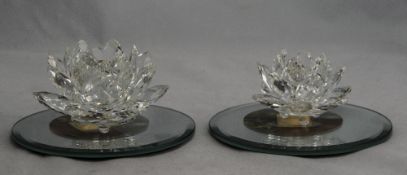 Swarovski - Silver Crystal Candle Holders ( 2 ) Water Lily, Lotus Flower.