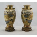 Pair of Signed Satsuma Vases ' Meiji ' Period with Finely Painted Figures to Body of Vases.