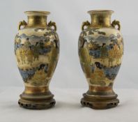 Pair of Signed Satsuma Vases ' Meiji ' Period with Finely Painted Figures to Body of Vases.