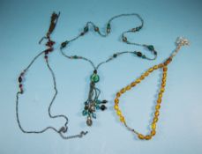 Three Various Art Deco Style Tassel Necklaces comprising a long seed bead chain with stations of