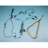 Three Various Art Deco Style Tassel Necklaces comprising a long seed bead chain with stations of