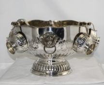 A Very Impressive and Quality Large Heavy Late Victorian Lion Masked Two Handle Silver Plate Punch