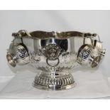 A Very Impressive and Quality Large Heavy Late Victorian Lion Masked Two Handle Silver Plate Punch