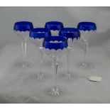 Set Of 6 Crystal Glasses With Colbalt Blue Rim,