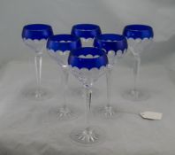 Set Of 6 Crystal Glasses With Colbalt Blue Rim,