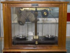 Mahogany Cased Set Of Laboratory/Pan Scales Microid Chain Dial Model By Griffin And Tatlock,