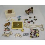 Small Mixed Lot Comprising Bakelite Animal Brooches, Enamel RAF Badges, Border Reg Silver Pin,