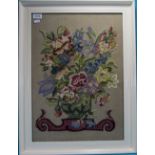 Framed Tapestry in white painted frame. 16 by 21 inches.