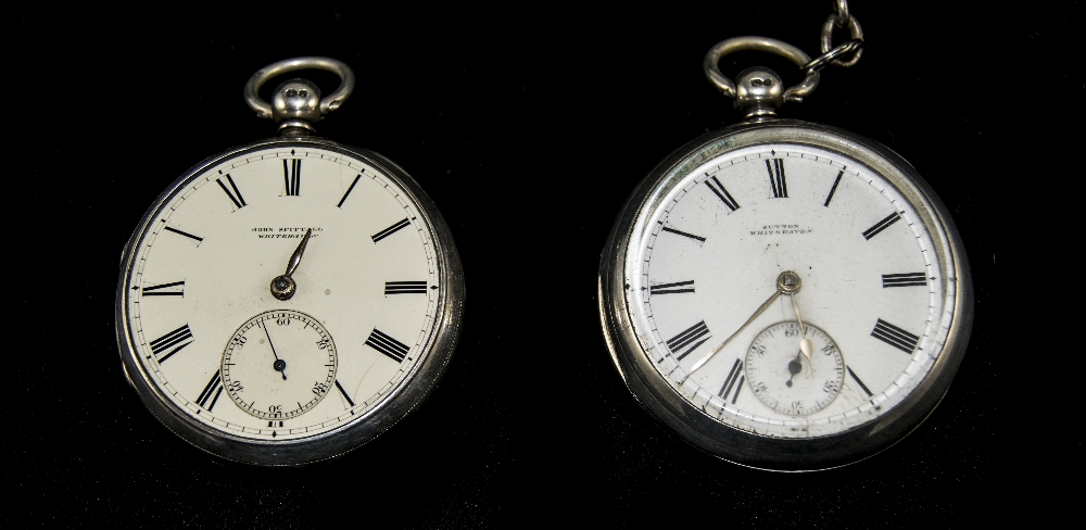 Victorian Silver Open Faced Pocket Watch with White Porcelain Dial and Black Numerals.
