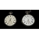 Victorian Silver Open Faced Pocket Watch with White Porcelain Dial and Black Numerals.