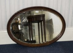 Early 20thC Mahogany Framed Oval Mirror, 33x23 Inches