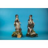 Pair Of Capodimonte Figures, Depicting A Young Woman With Basket Of Flowers And Youg Man With