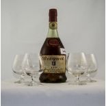 Sealed Bottle Of Bisquit Cognac Saint Martial, Together With 4 Advertising Brandy Glasses Marked