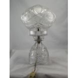 Early 20thC Cut Glass Mushroom Lamp, Removeable Base And Shade,